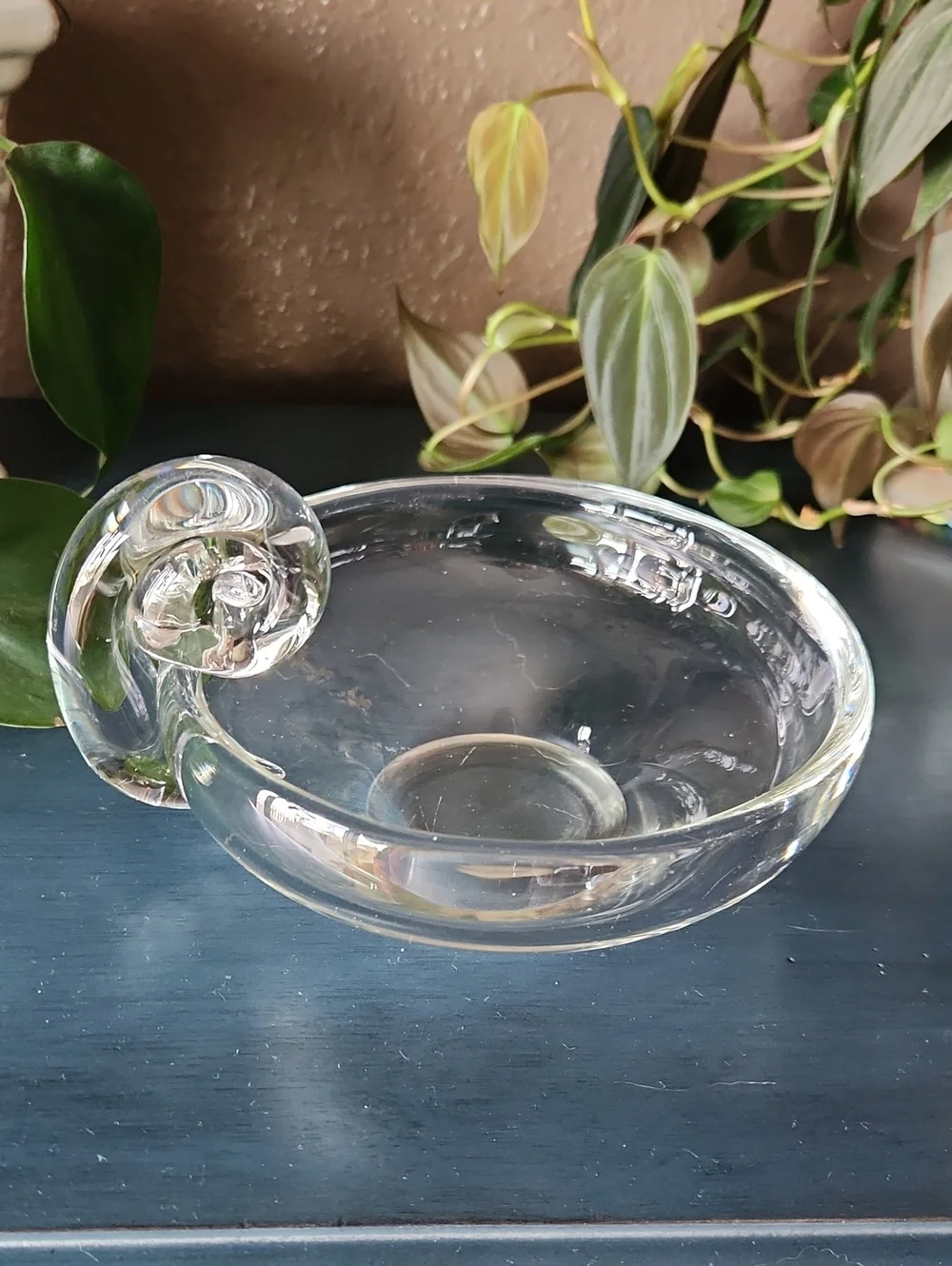 Steuben Glass Bowl with Snail Handle   Heavy Crystal